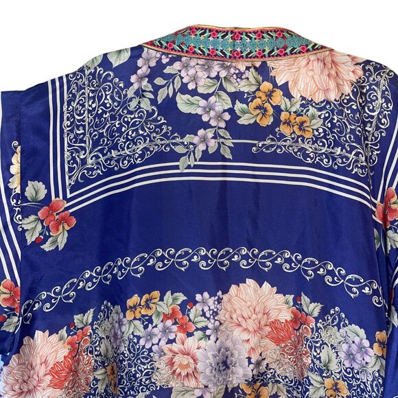 Johnny Was Womens Kimono Size XL Multicolor Blati Floral Side Slits Pure Silk - Picture 11 of 15
